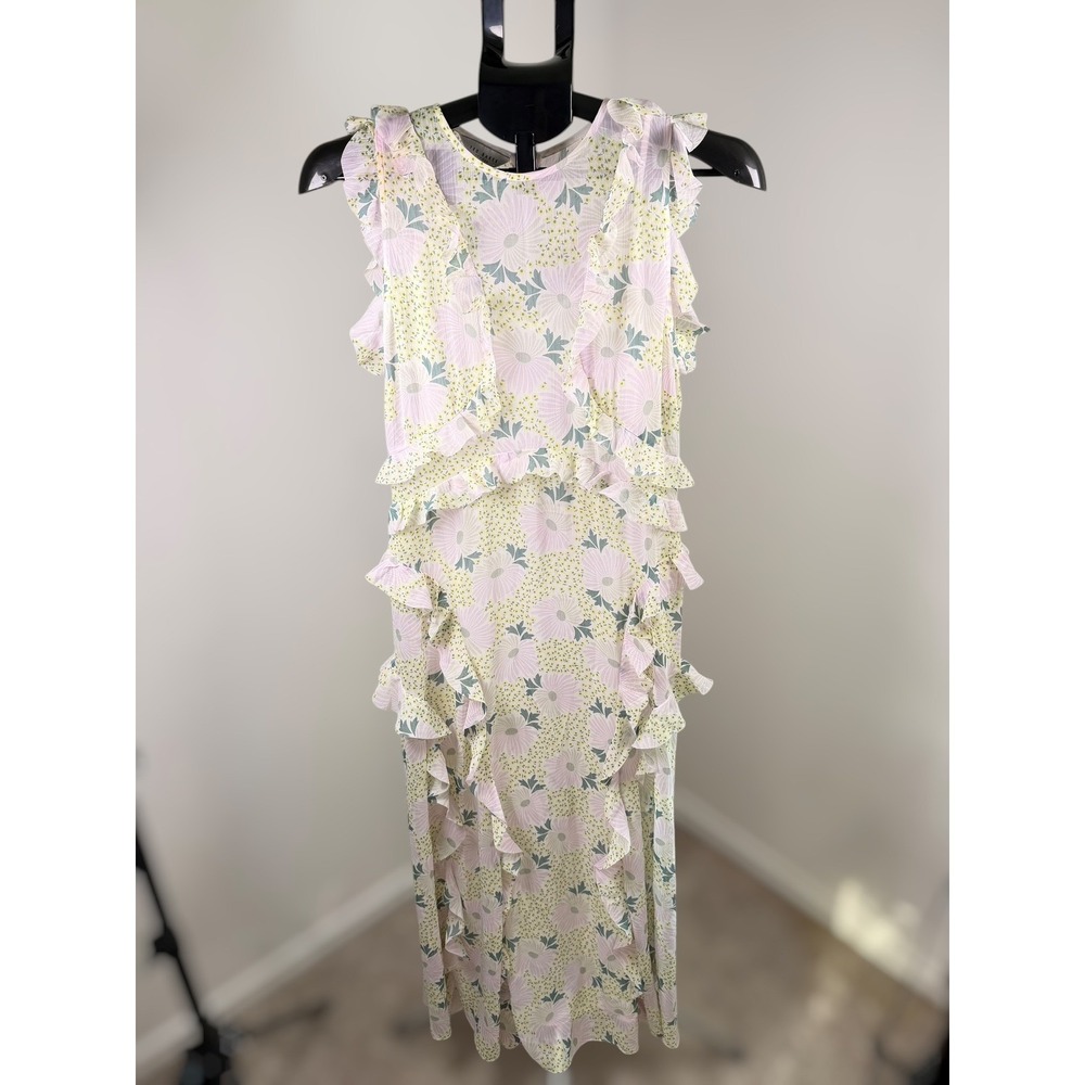 Ted Baker Floral Ruffle Sutton Maxi Dress Pink Green Sleeveless Easter Garden